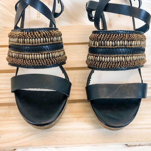 Maurices Platform Sandals Black & Brown Beaded Size 7.5M - Picture 1 of 8